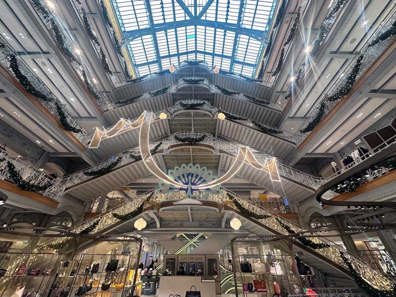 Christmas decorations inside La Samaritaine department store in Paris