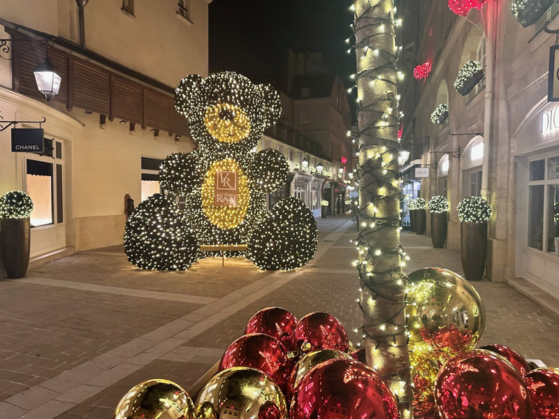 Christmas decorations and light installations at Village Royal in Paris