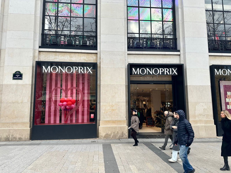Monoprix store on the Champs-Élysées in Paris, popular for groceries and affordable shopping