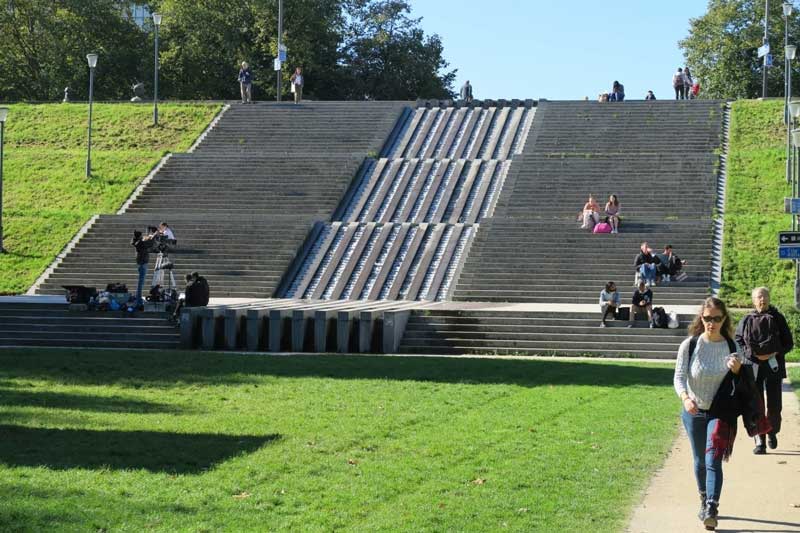 Waterfall feature between staircases in Parc de Bercy Paris