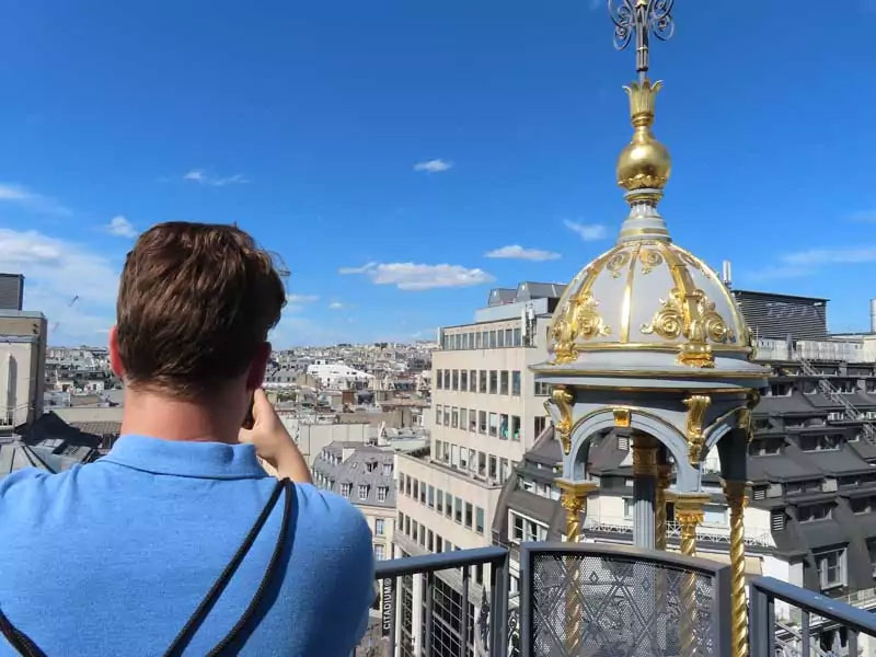 Rooftop terrace at Printemps department store with views over Paris and the Eiffel Tower