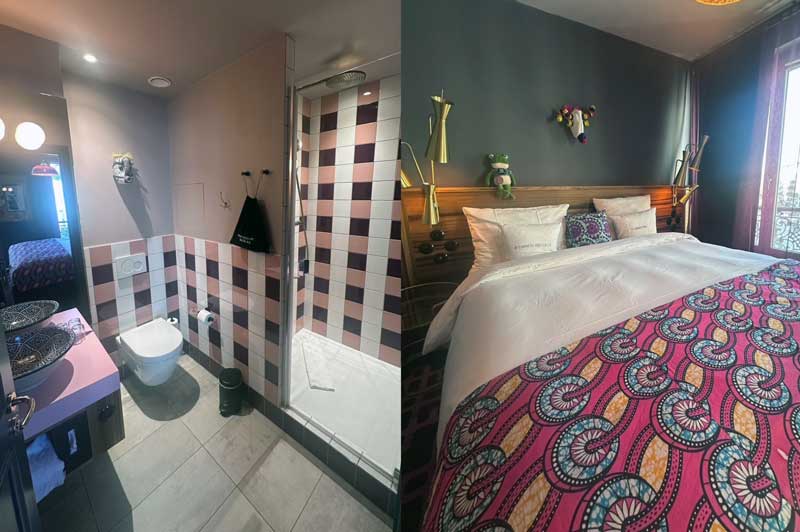 Bed and bathroom in a Medium room at 25hours Hotel Terminus Nord